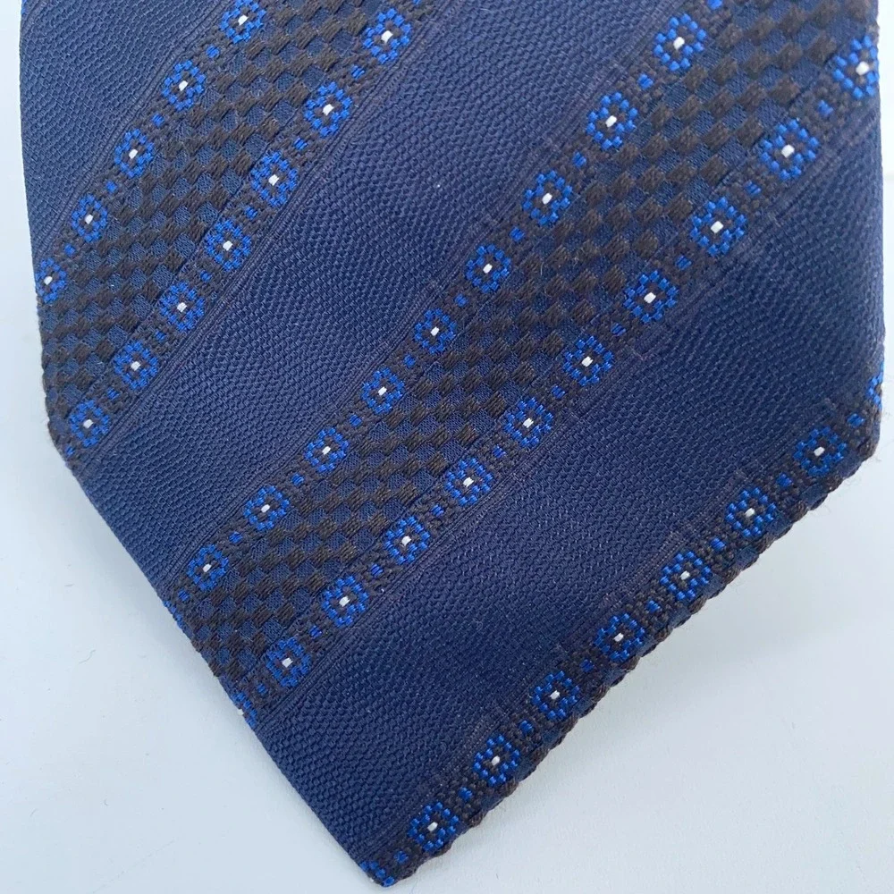 Eton Tie Men One Size Blue Black Patterned Silk Professional Classic Fit Necktie